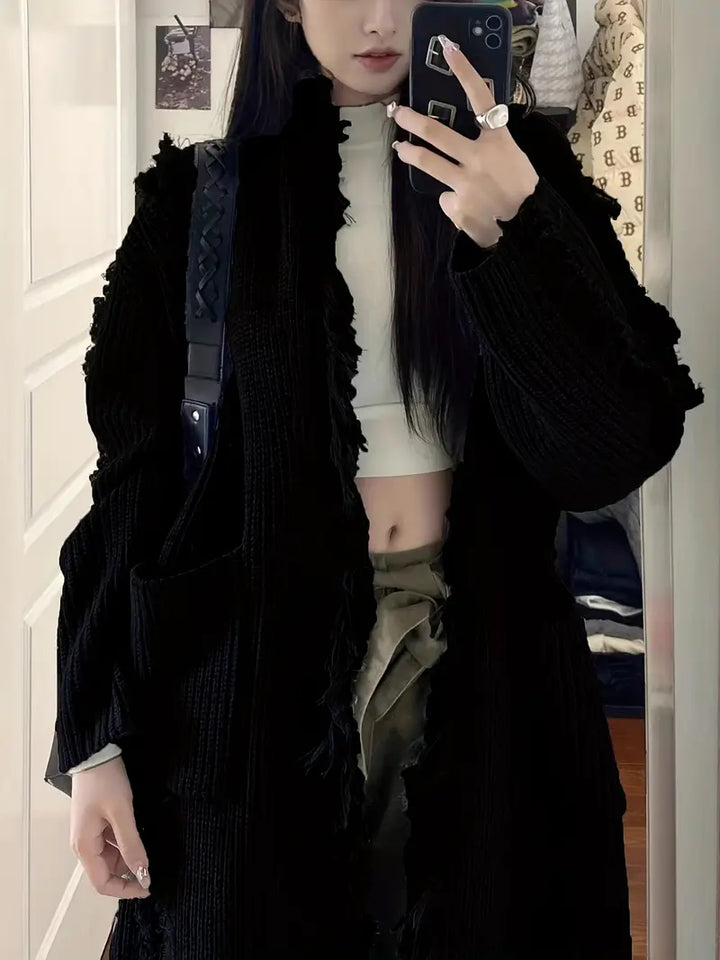 Reine™ - Cardigan Long à Franges – Style Décontracté et Tendance