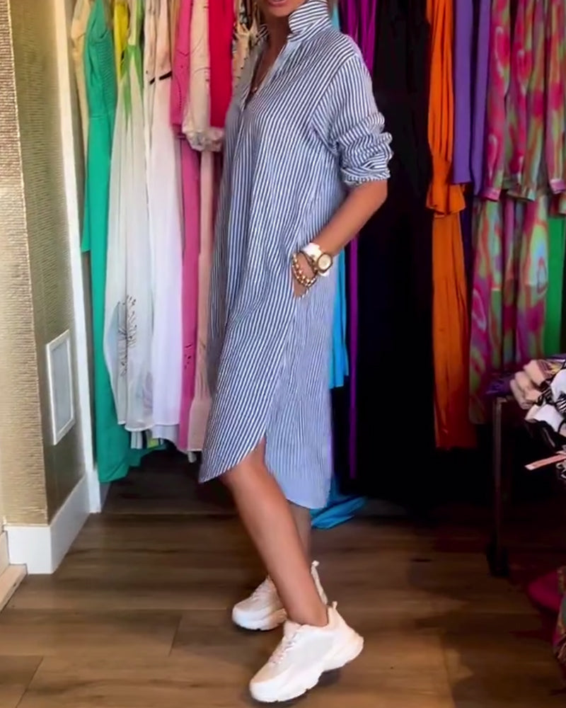 Cato™ - Striped Shirt Dress with Collar