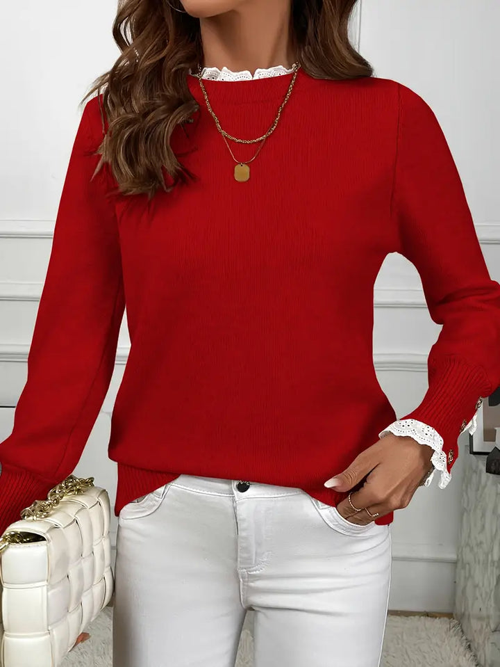 Inaya™ - Elegant Ruffled Knit Sweater with Buttons