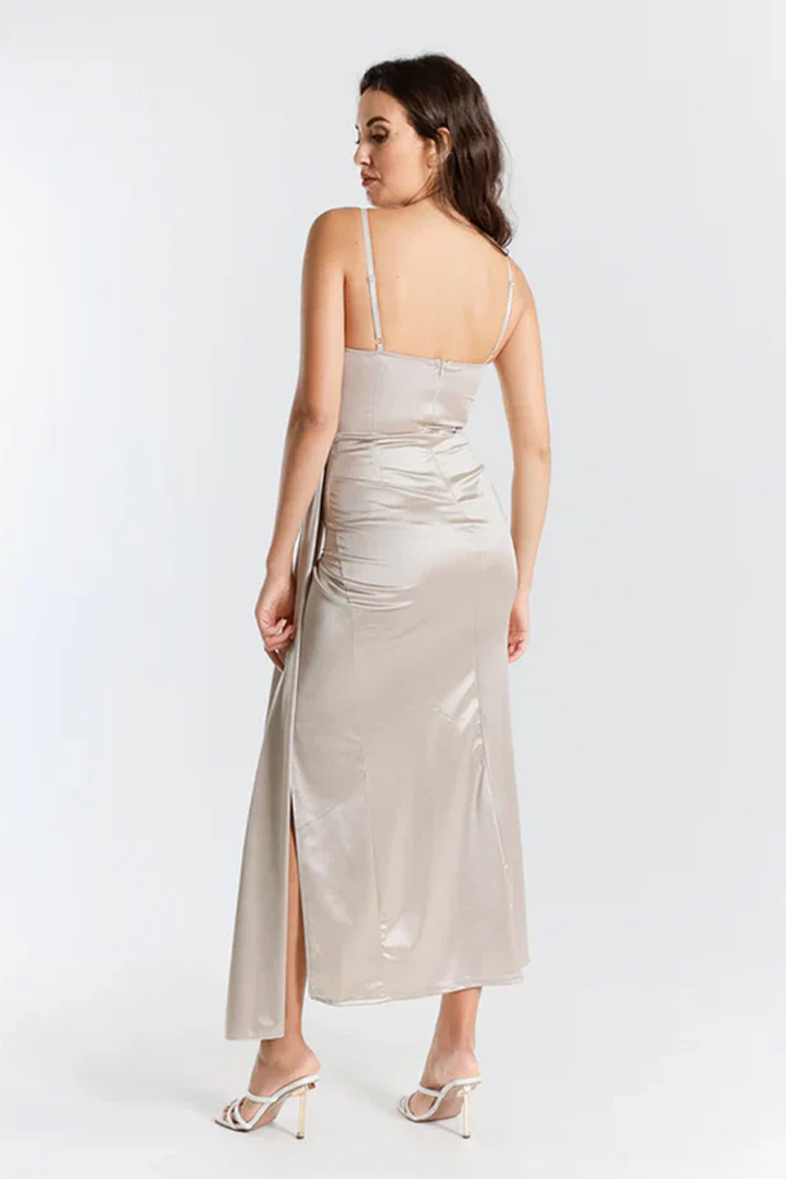 Draped Satin Long Dress with Side Slit Beatrice
