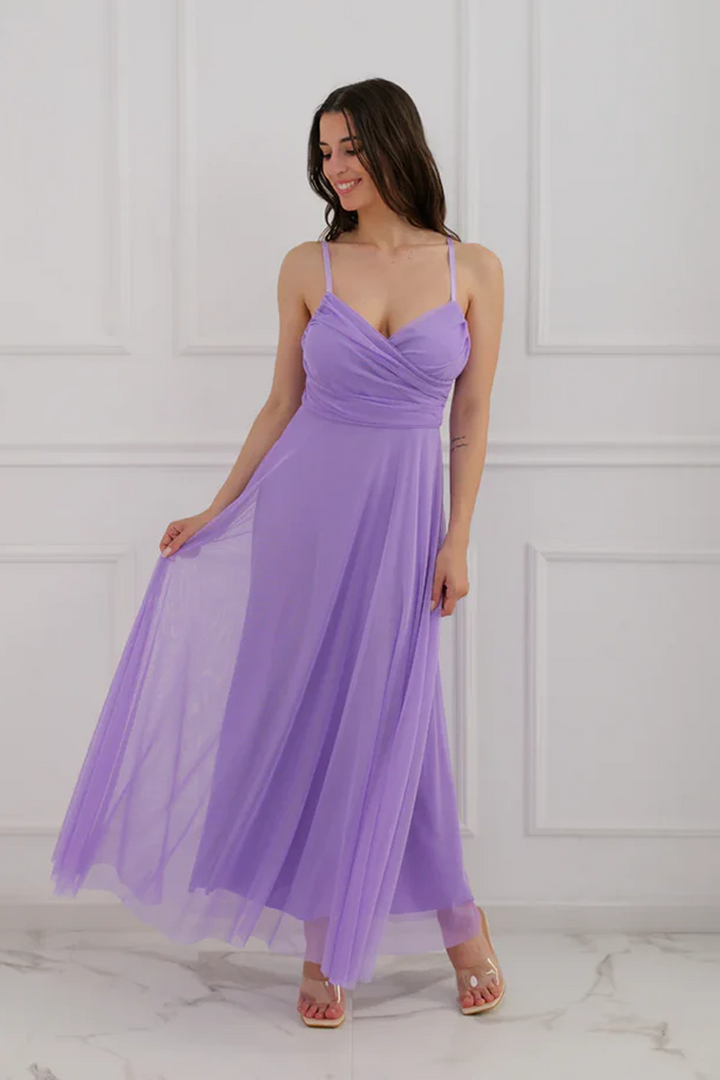 Tulle Dress with Velvet Straps