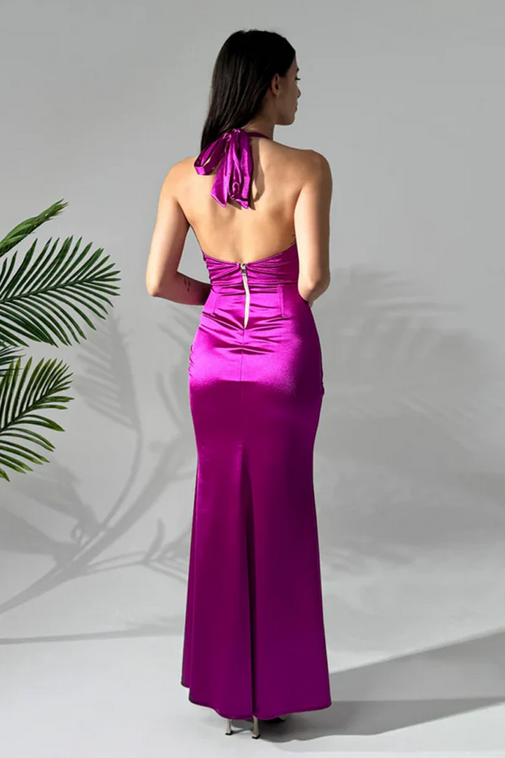 Draped Satin Dress with American Neckline Aria