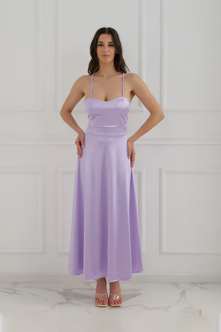 Long satin dress with open back Eva