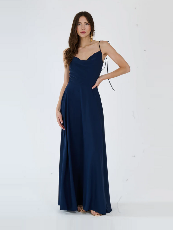 "Isadora" Dress – Long Polyester Dress with Slit and Tied Straps