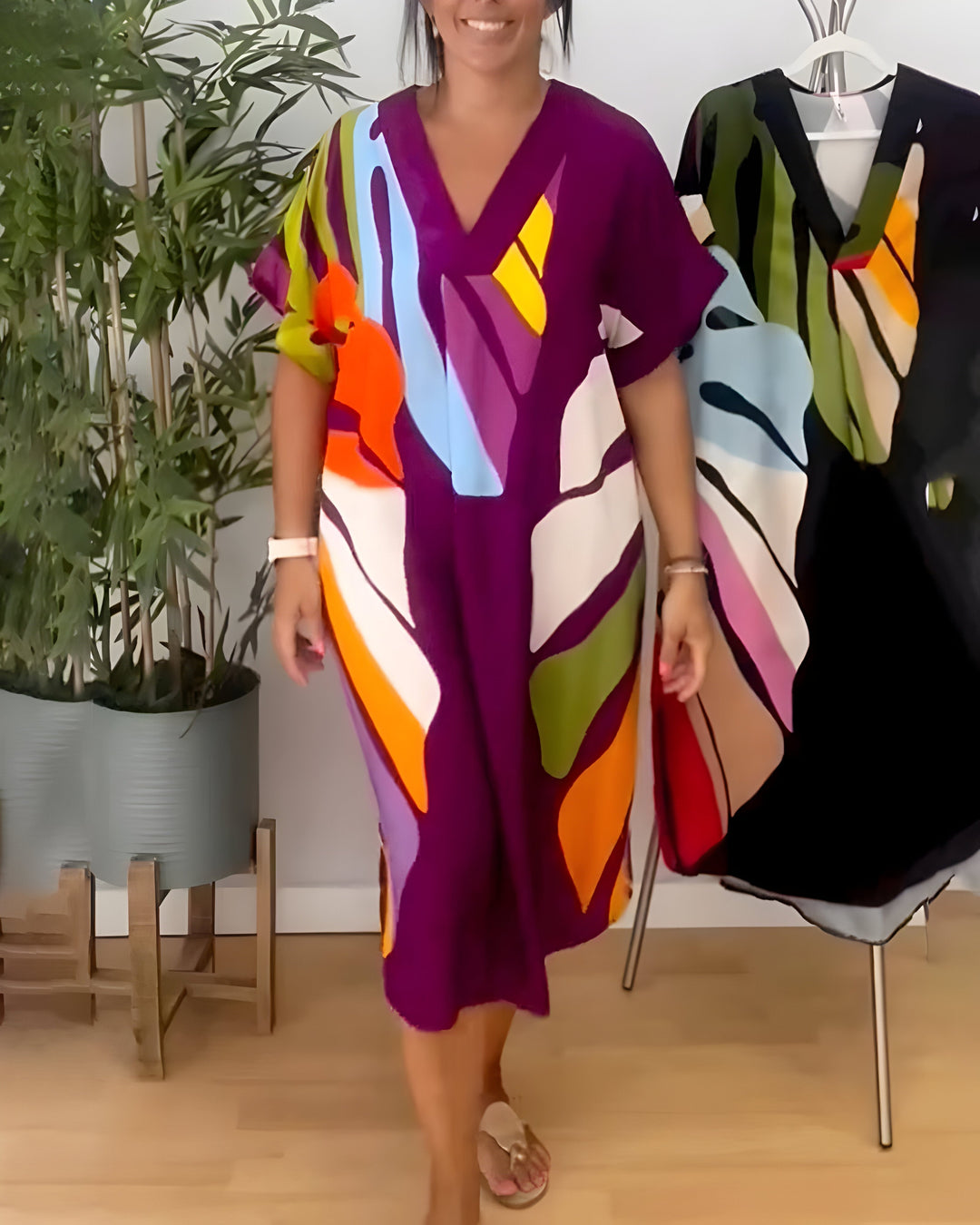Nerissa™ - Casual Dress with Colorful Leaf Print for a Fresh and Natural Style