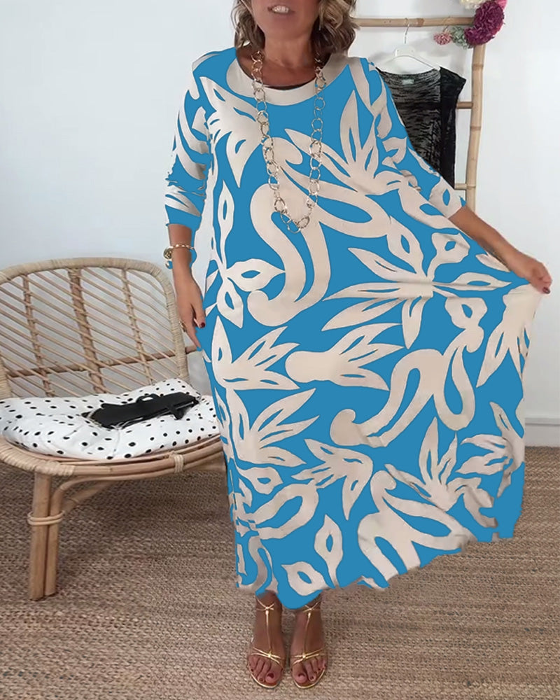 Jewel™ - Long Sleeve Printed Dress with Round Neck