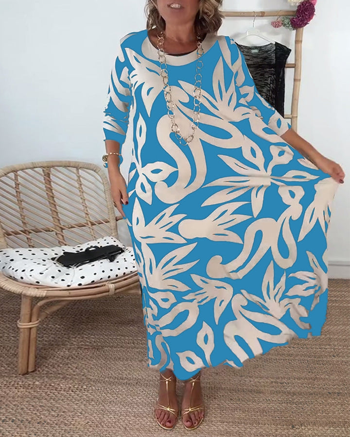 Jewel™ - Long Sleeve Printed Dress with Round Neck