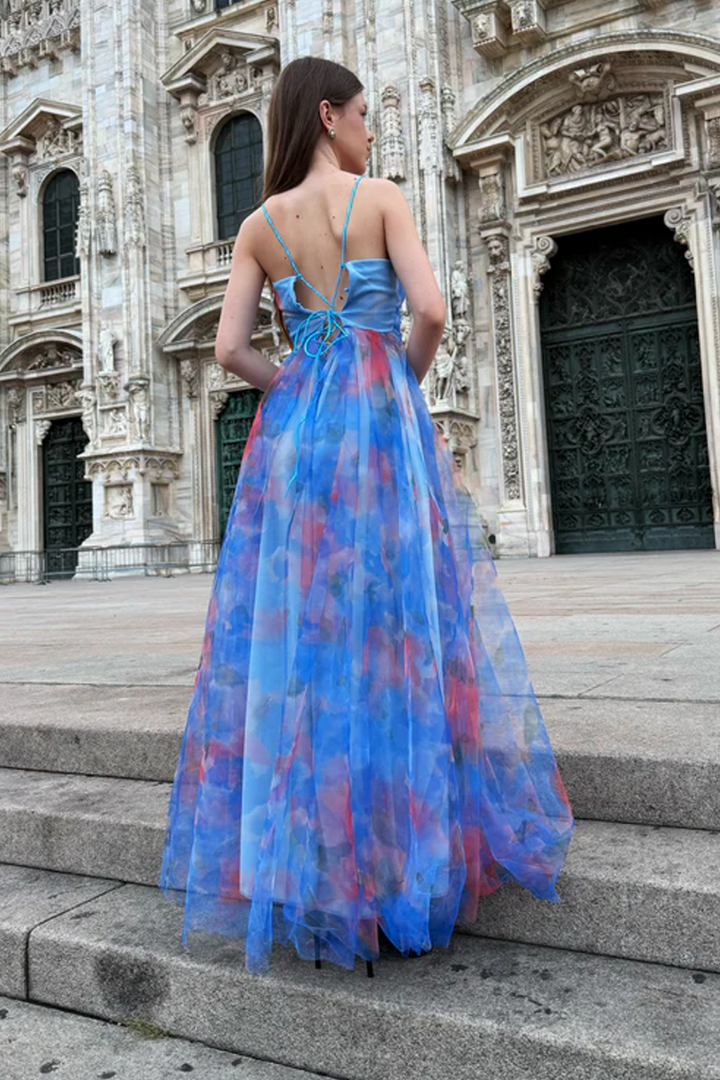 “Silvana” One-Shoulder Floral Dress with Side Slit