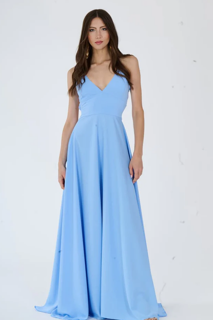 "Delfina" Dress – Elegant Long Dress in Polyester with Thin Straps and Tied Back