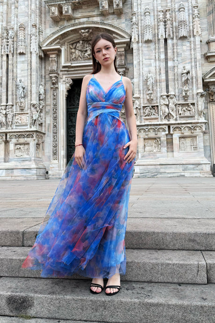 “Silvana” One-Shoulder Floral Dress with Side Slit