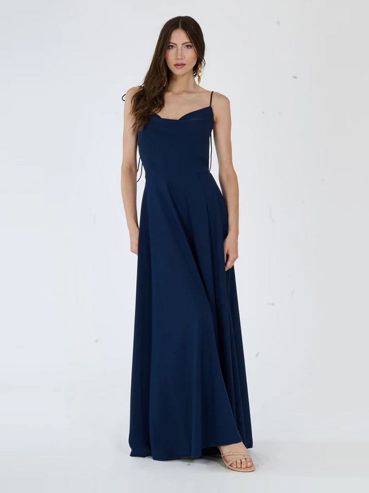 "Isadora" Dress – Long Polyester Dress with Slit and Tied Straps