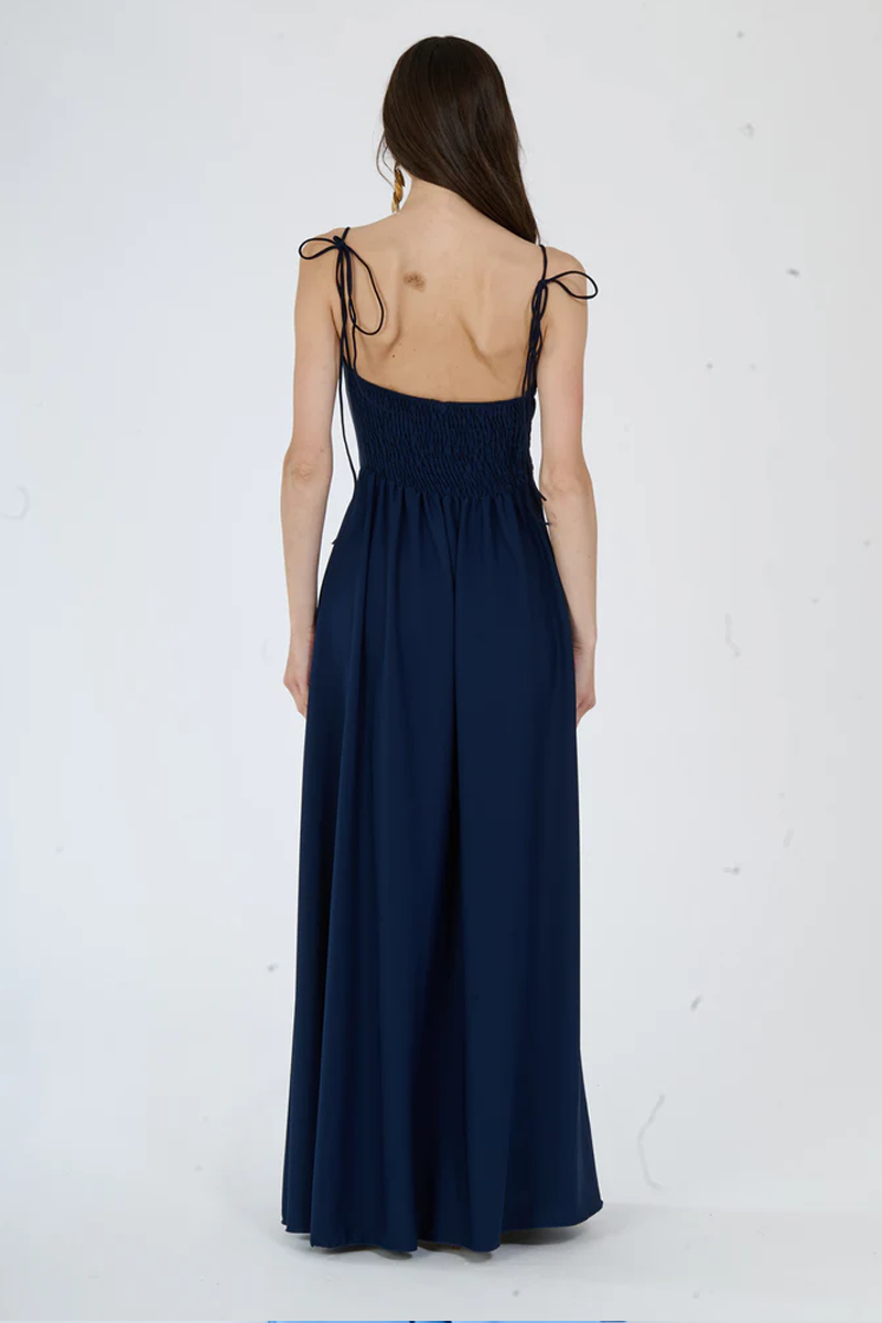 "Isadora" Dress – Long Polyester Dress with Slit and Tied Straps