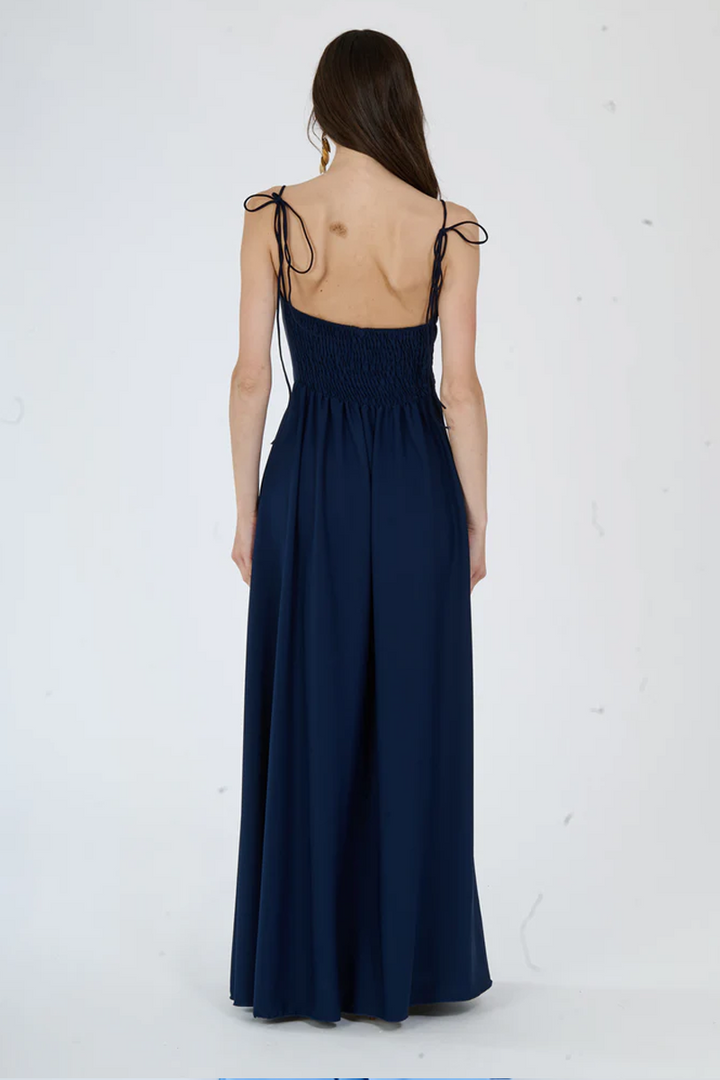 "Isadora" Dress – Long Polyester Dress with Slit and Tied Straps
