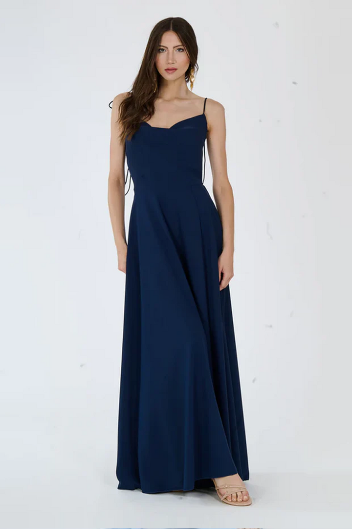 "Isadora" Dress – Long Polyester Dress with Slit and Tied Straps