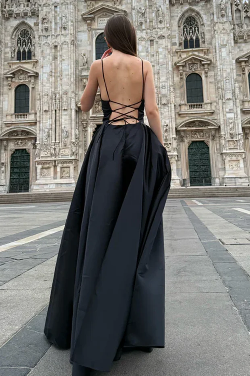 Elegant Long Satin Dress with Thin Straps – "Estella"