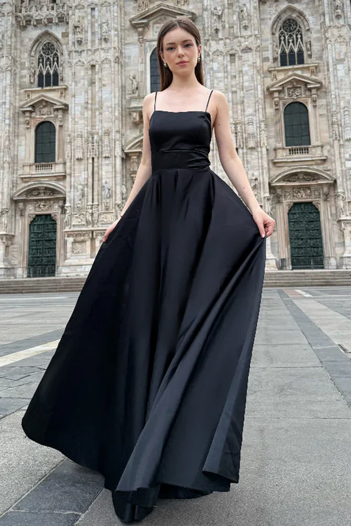 Elegant Long Satin Dress with Thin Straps – "Estella"