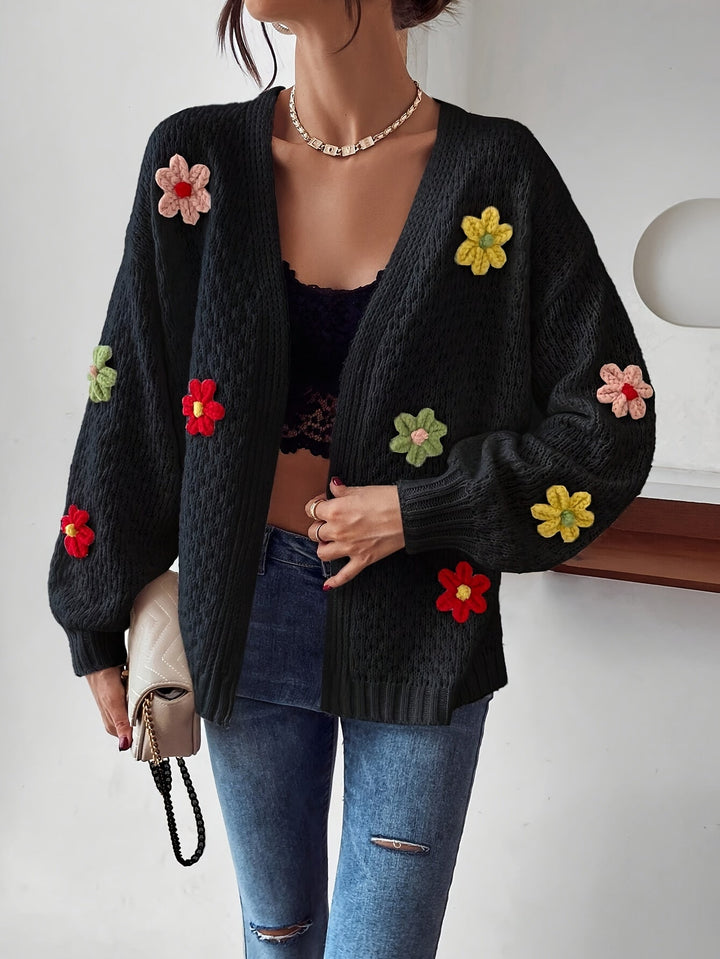 Risette™ - Cardigan Tricoté à Motif Floral