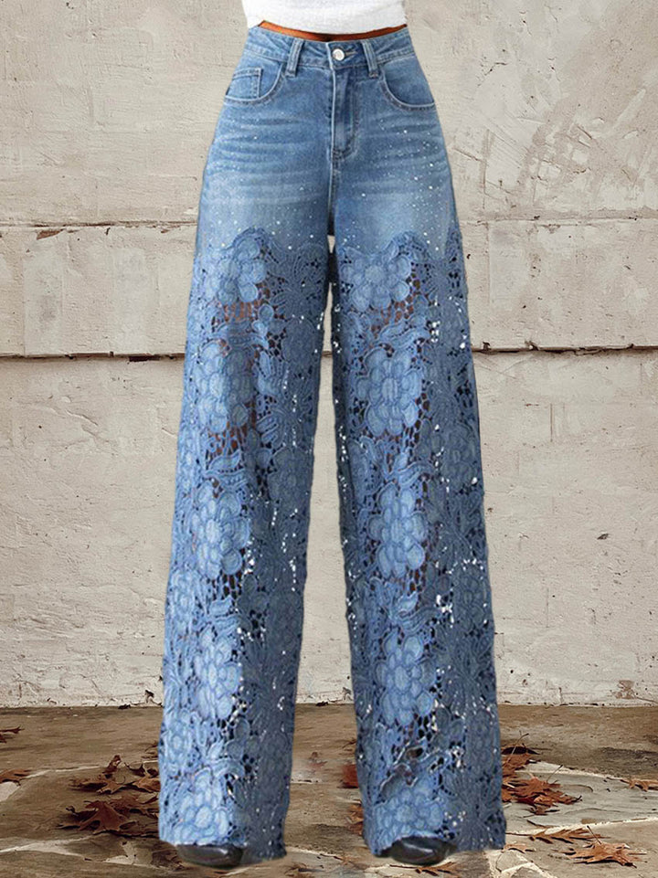 Lisandra™ - Mid-rise Lace Patchwork Jeans