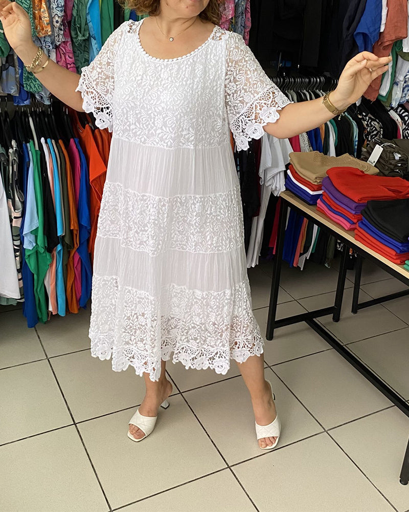 Isis™ - Solid Lace Dress with Short Sleeves
