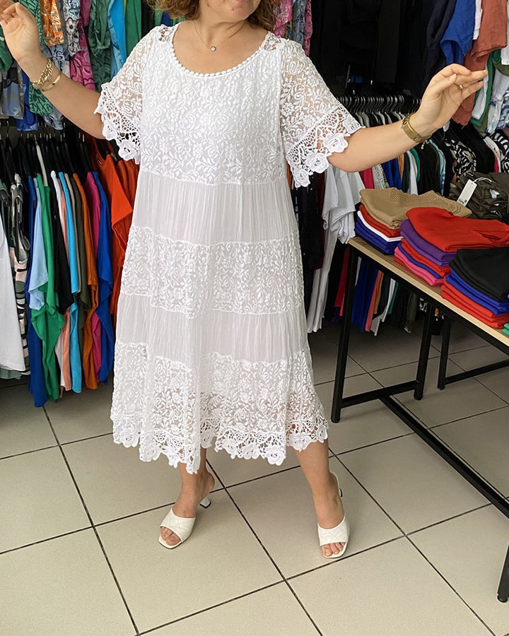 Isis™ - Solid Lace Dress with Short Sleeves