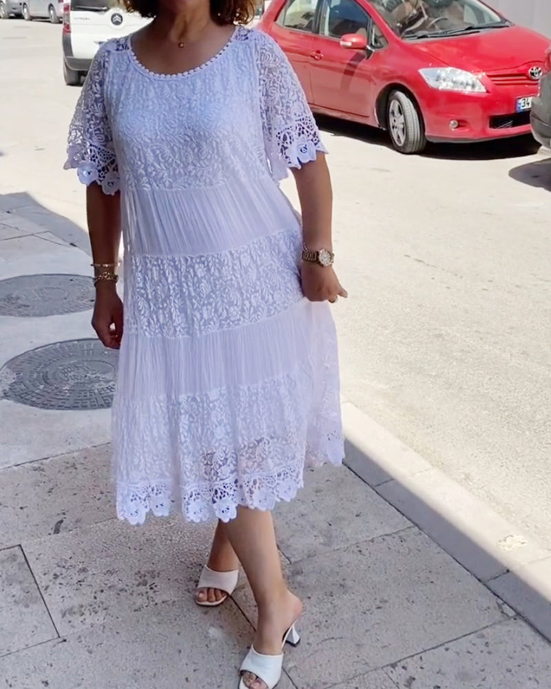 Isis™ - Solid Lace Dress with Short Sleeves