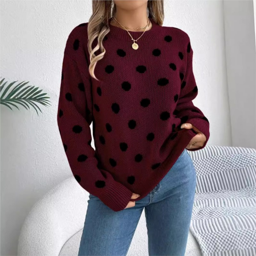 Maud™ - Elegant and Comfortable Polka Dot Knit Sweater
