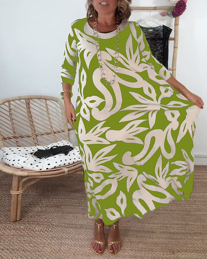 Jewel™ - Long Sleeve Printed Dress with Round Neck