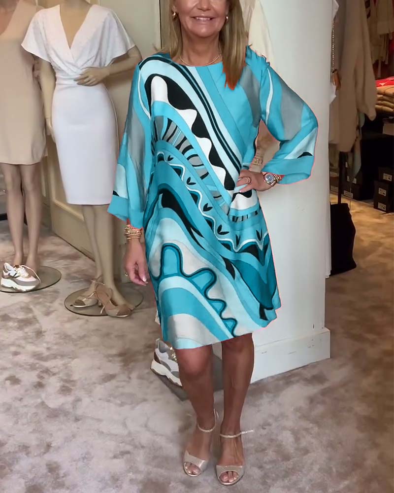 Katherine™ - Trendy Printed Midi Dress with Round Neck