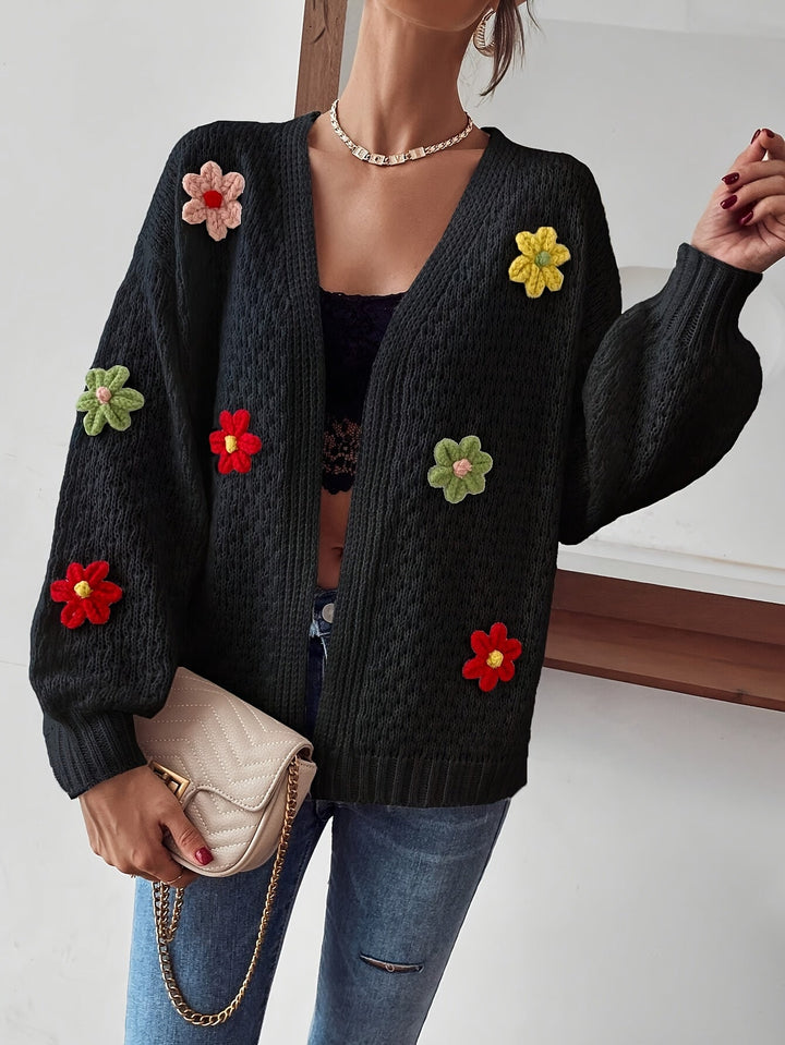 Risette™ - Cardigan Tricoté à Motif Floral