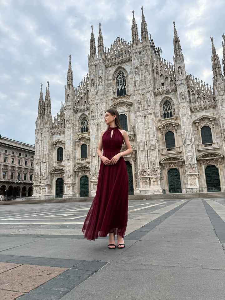 Long tulle cut-out dress Lucrezia