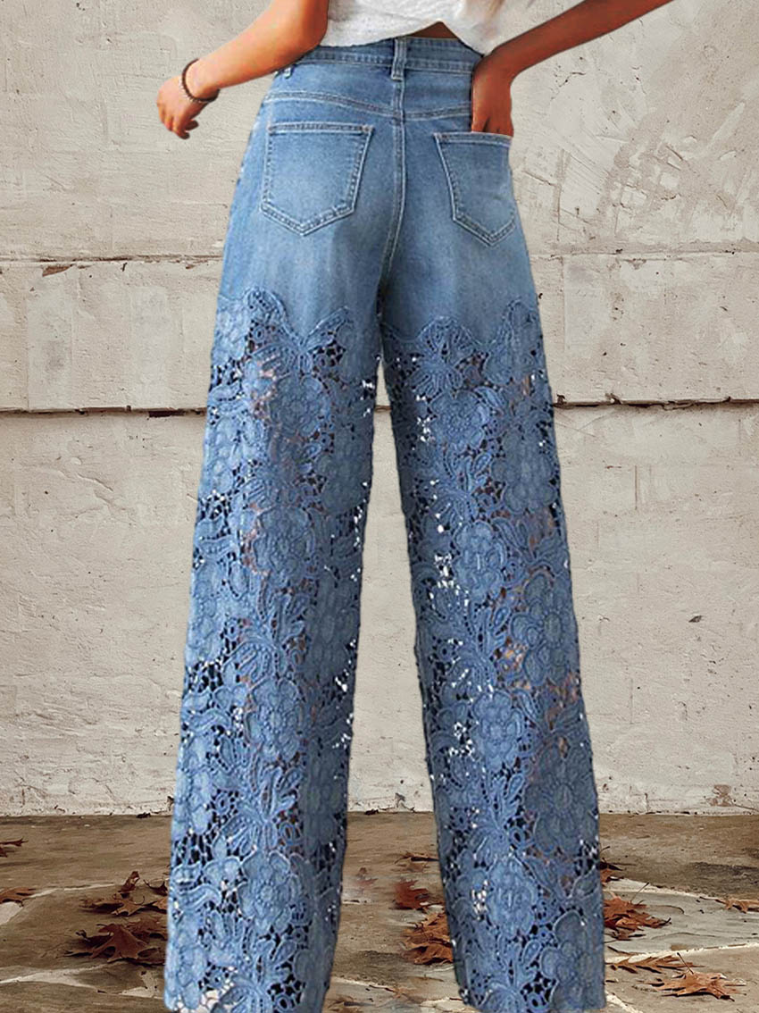 Lisandra™ - Mid-rise Lace Patchwork Jeans