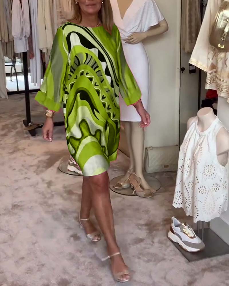 Katherine™ - Trendy Printed Midi Dress with Round Neck