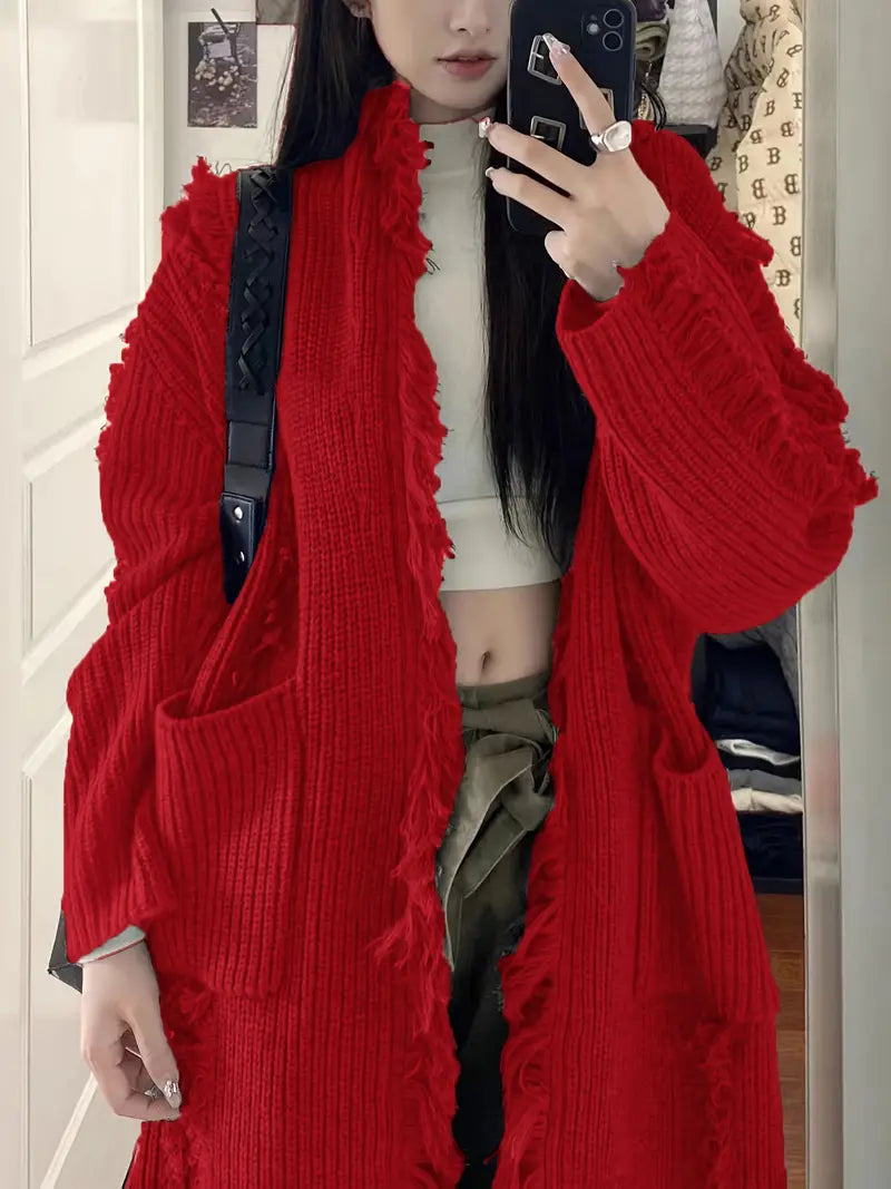 Reine™ - Cardigan Long à Franges – Style Décontracté et Tendance
