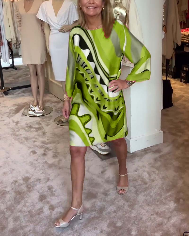 Katherine™ - Trendy Printed Midi Dress with Round Neck