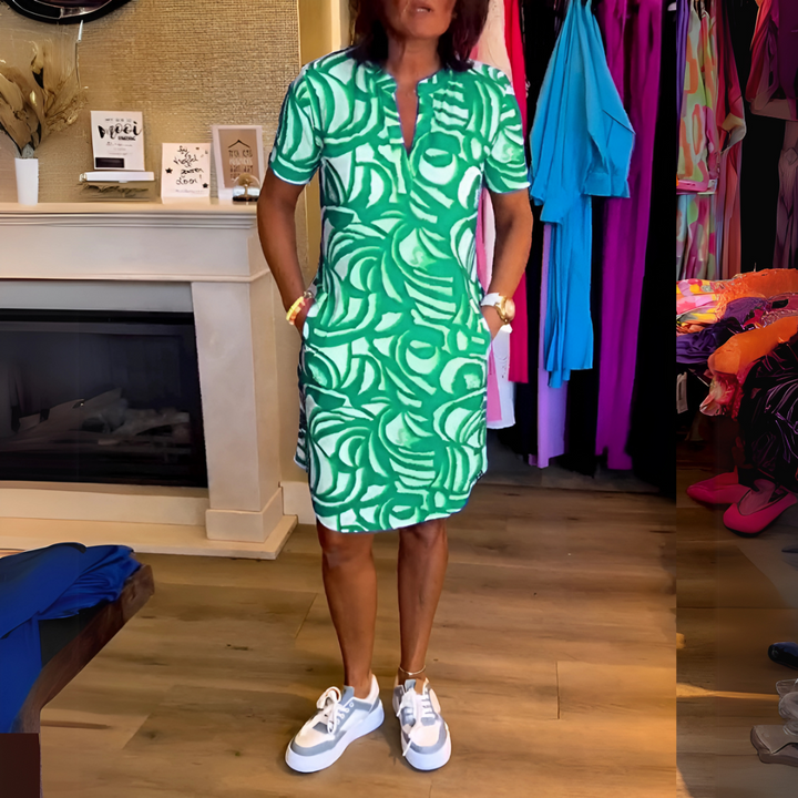 Mira™ - Printed V-Neck Dress