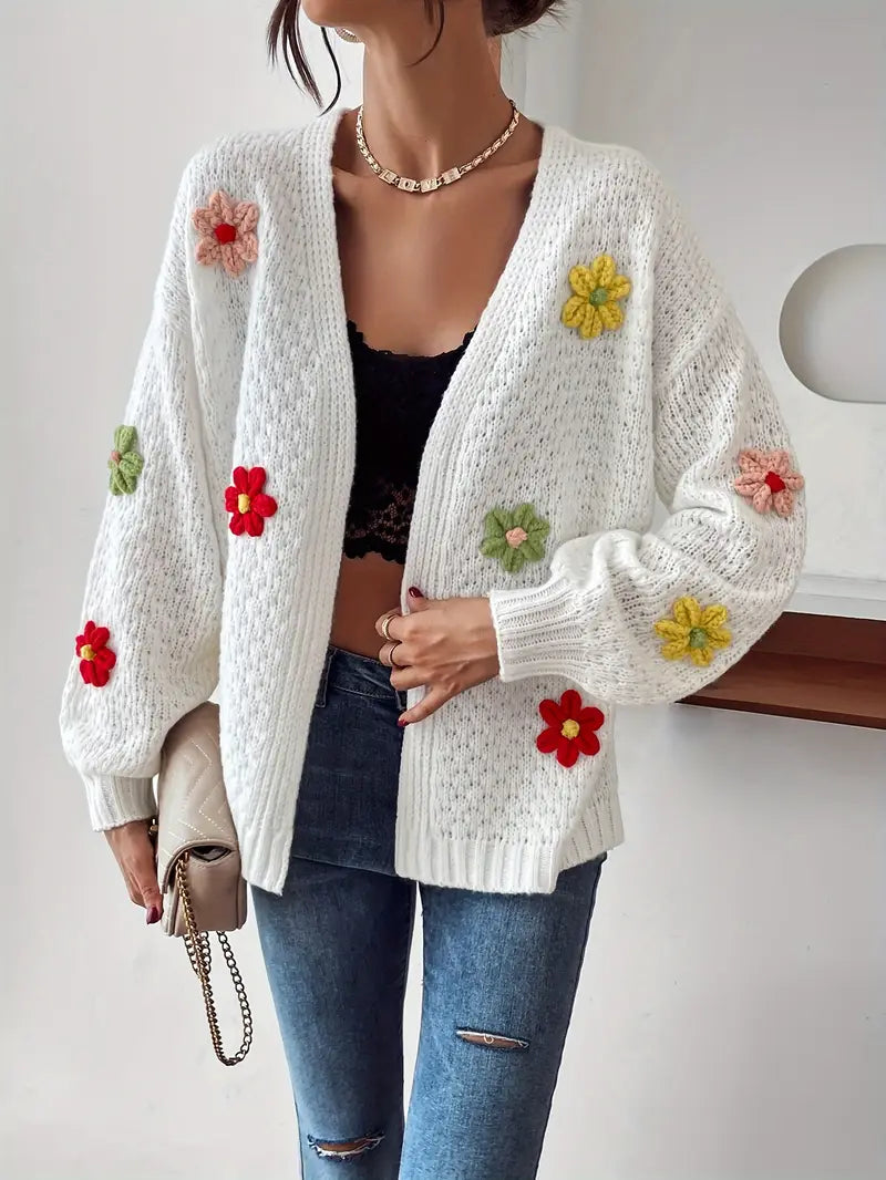 Risette™ - Cardigan Tricoté à Motif Floral