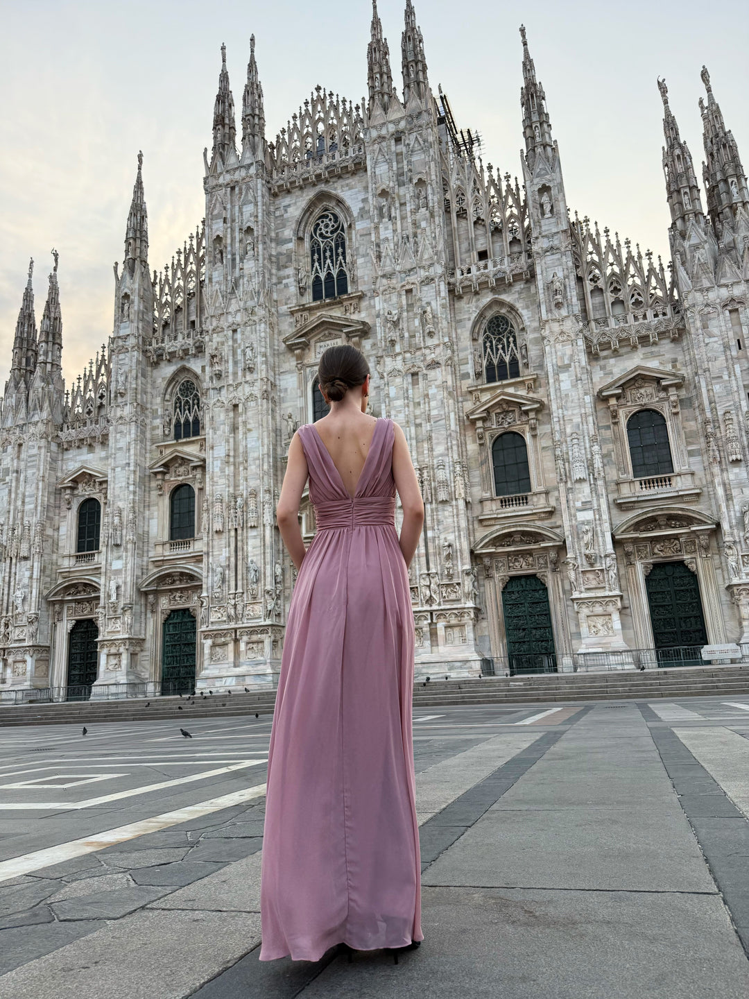 "Callista" Dress – Long V-Neck Dress with Draped Straps and Side Slit