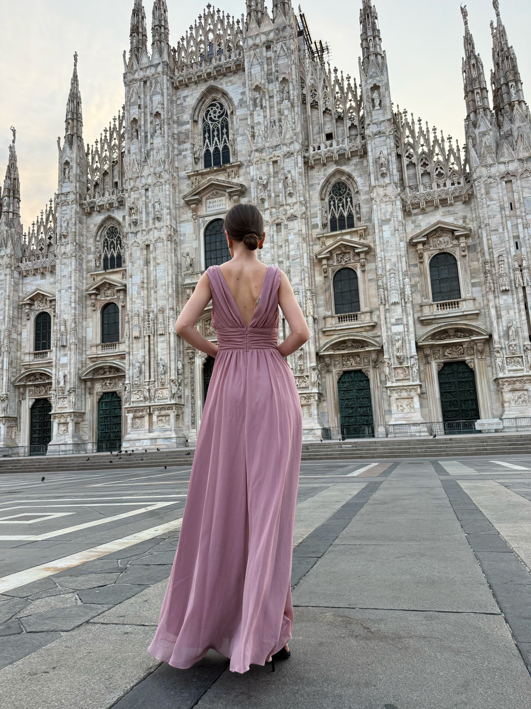 "Callista" Dress – Long V-Neck Dress with Draped Straps and Side Slit