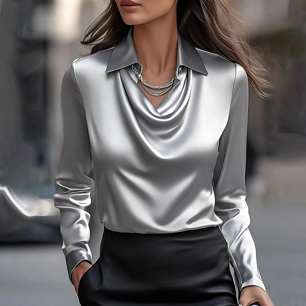 Laureline™ - Shiny Blouse with Pleated Collar – Chic & Timeless