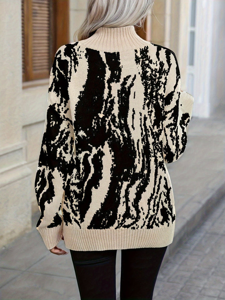 Nicole™ - Elegant Two-Tone Turtleneck Sweater
