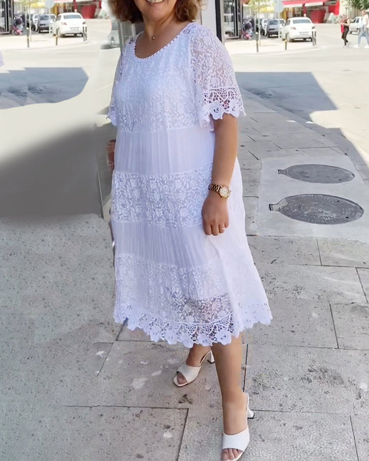 Isis™ - Solid Lace Dress with Short Sleeves