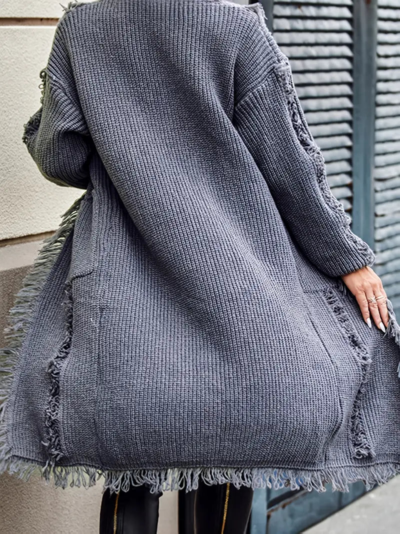 Reine™ - Cardigan Long à Franges – Style Décontracté et Tendance