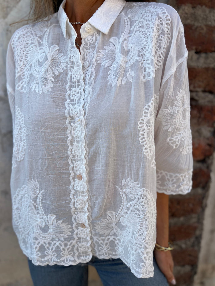 Audette™ - Elegant Embroidered Lace Blouse