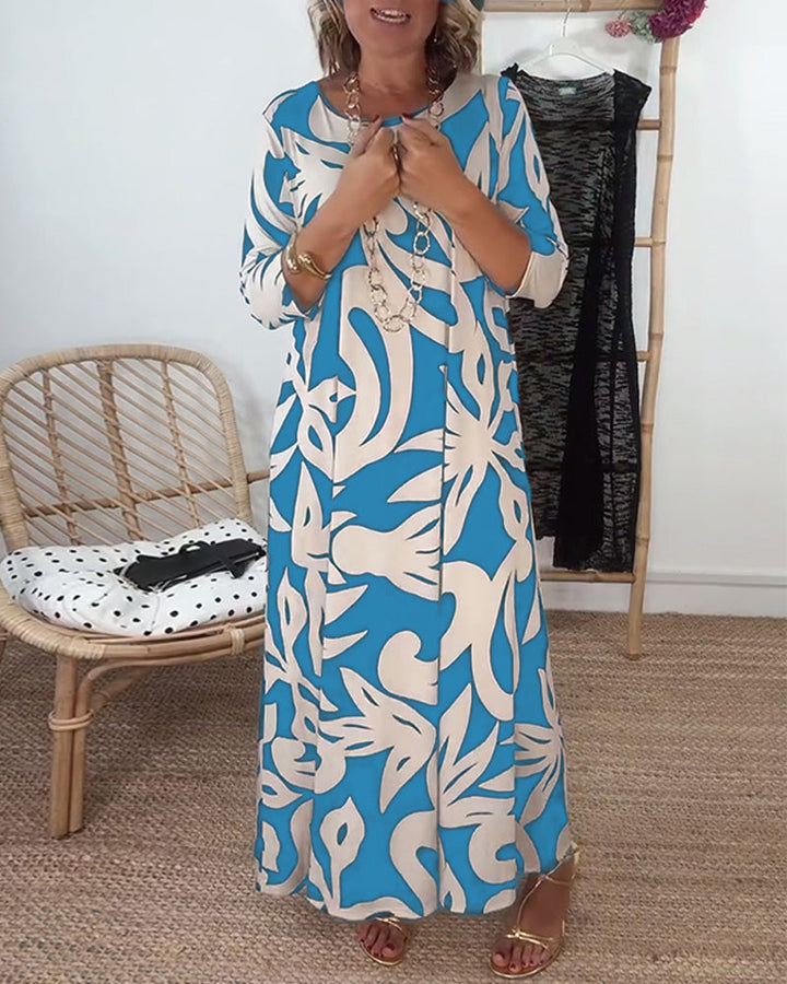 Jewel™ - Long Sleeve Printed Dress with Round Neck