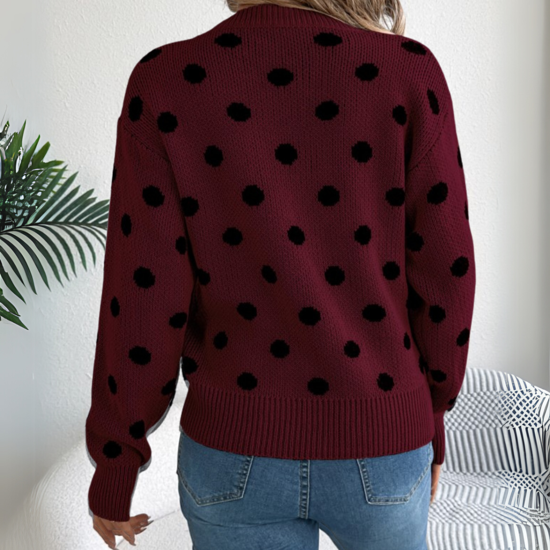Maud™ - Elegant and Comfortable Polka Dot Knit Sweater