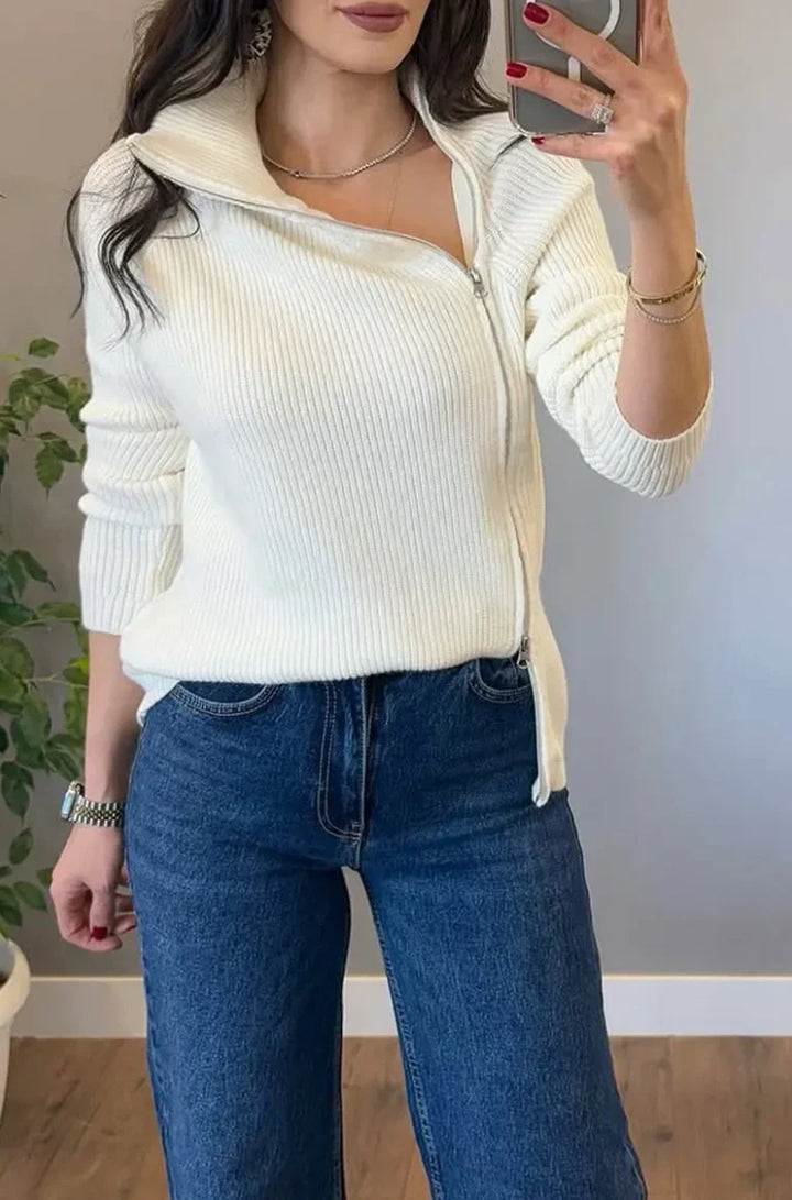 Lucienne™ - Asymmetrical Knit Sweater with Double Zipper