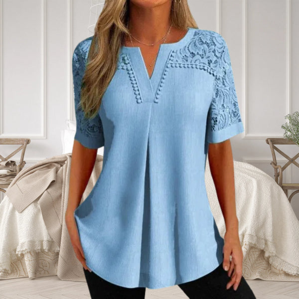 Alvara™ - Elegant Short-Sleeve Summer Blouse in Lace for Women
