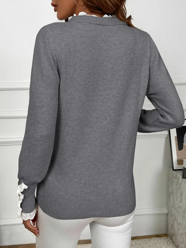 Inaya™ - Elegant Ruffled Knit Sweater with Buttons
