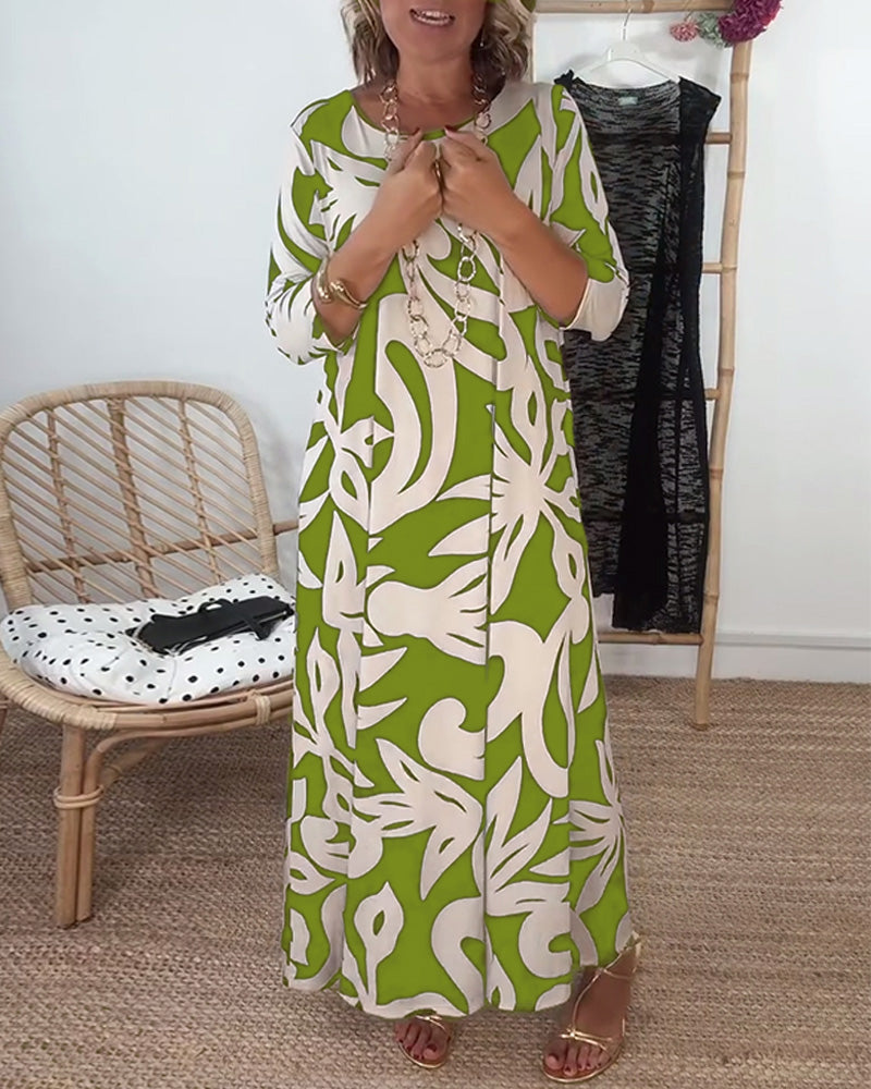 Jewel™ - Long Sleeve Printed Dress with Round Neck