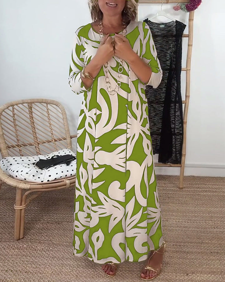 Jewel™ - Long Sleeve Printed Dress with Round Neck